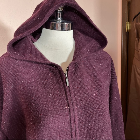 C&C California Burgundy Plum Purple red Wool hooded zip front Cardigan Sweater - Picture 11 of 15